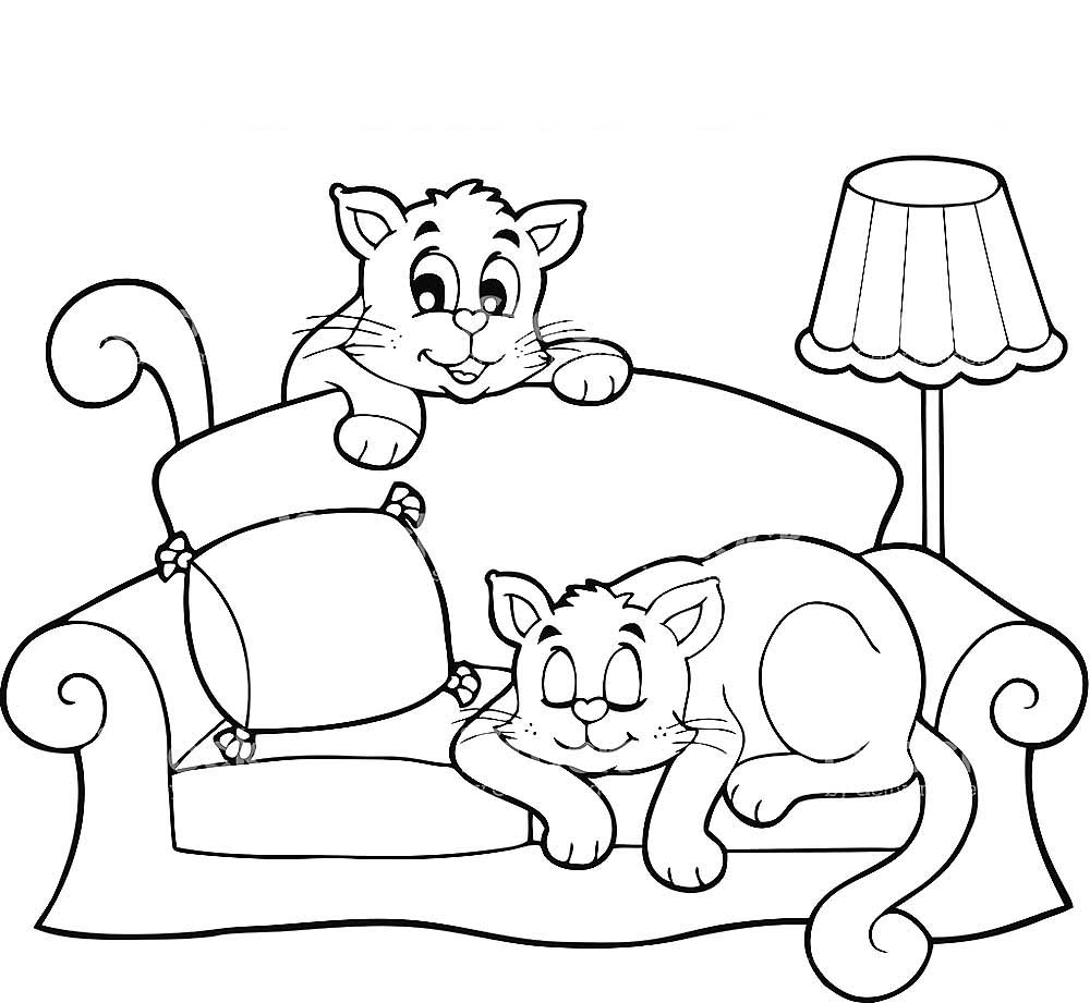 Раскраска кошка на диване