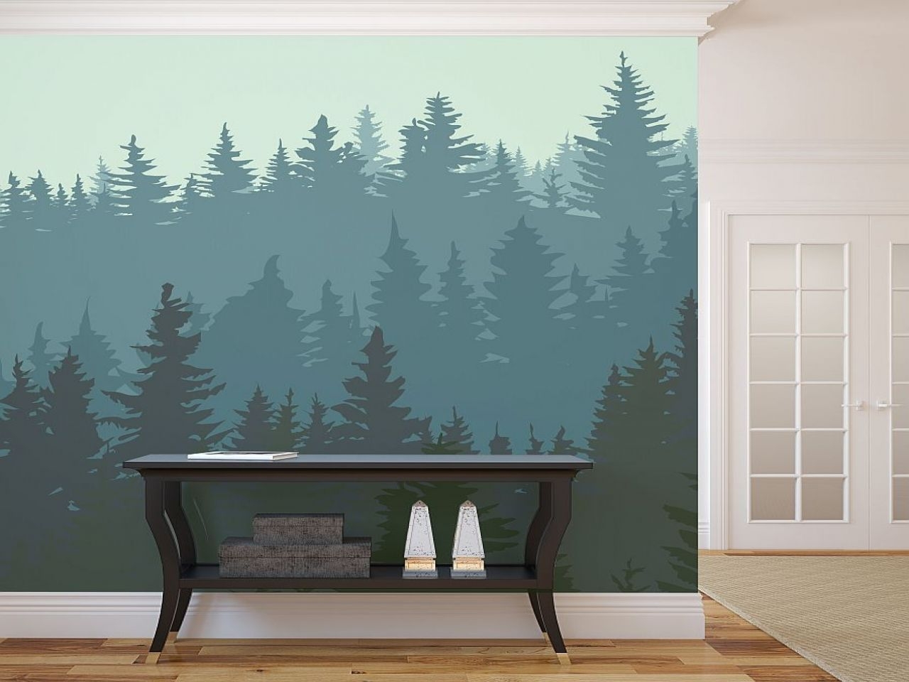 Хвойная стена. Пейзаж на стене в квартире. Роспись стен природа. Роспись стен лес. Панно лес на стену.