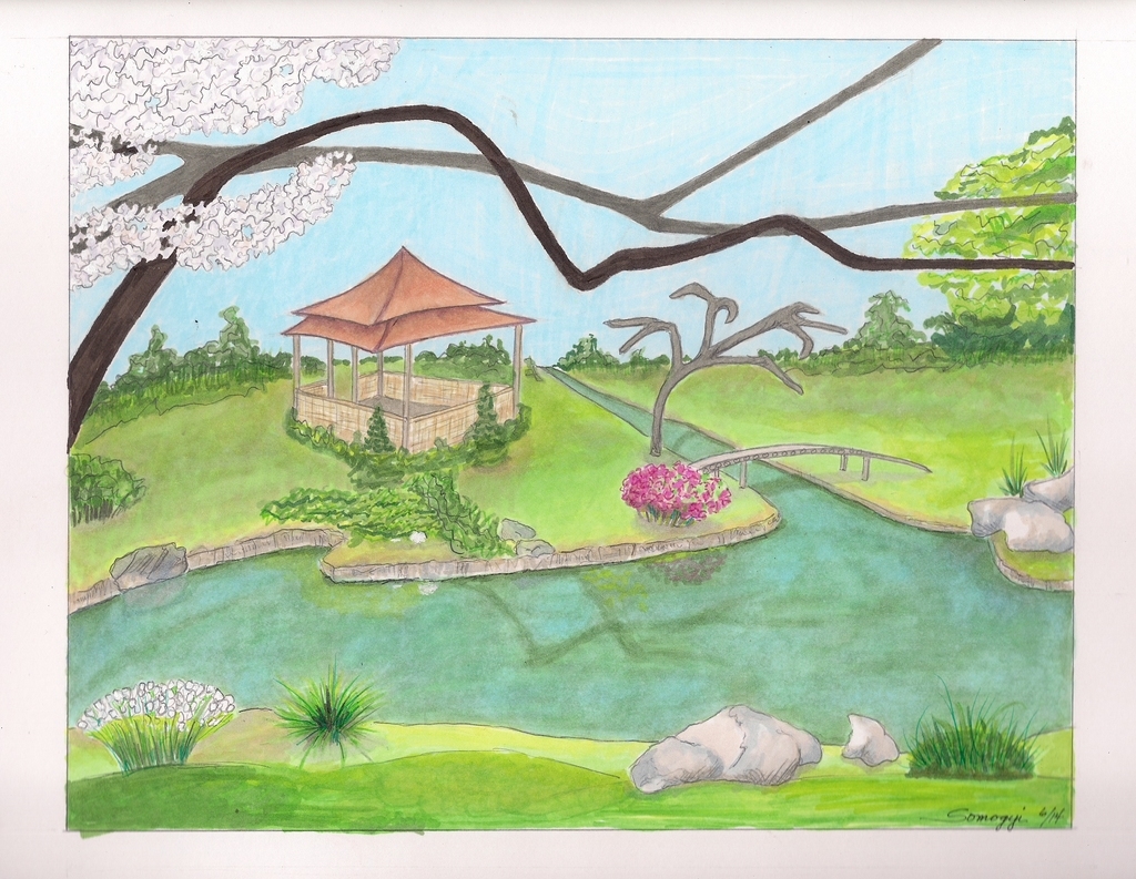 Японский сад в рисунках для детей