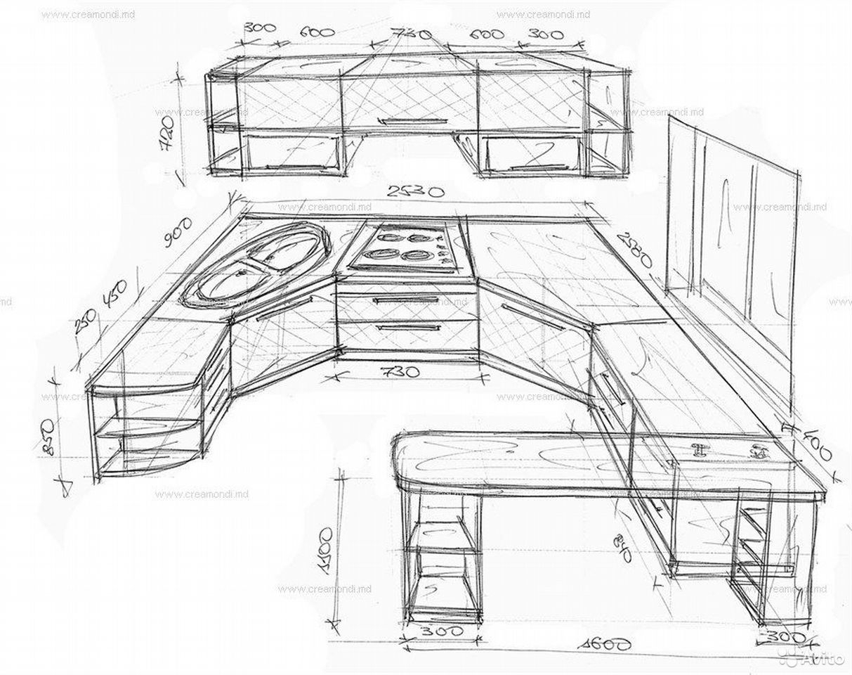 кухня чертеж с размерами угловая буквой г