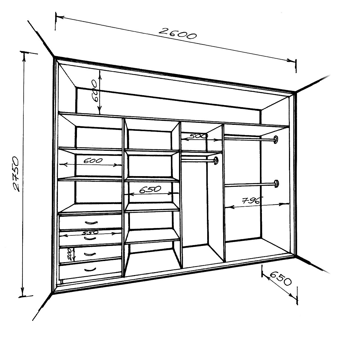 схема сборки встроенного шкафа