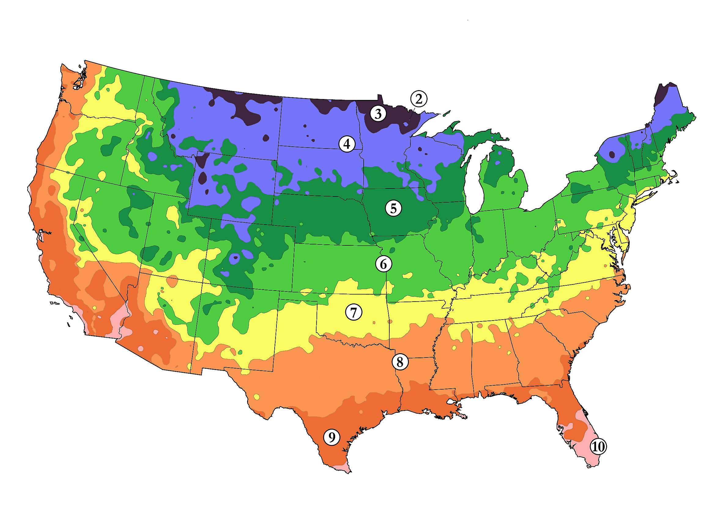Природные зоны канады занимающие наибольшую площадь. Климатические зоны США карта. Зона морозостойкости USDA 4. Карта зон USDA USA. Карта климатических поясов Америки.