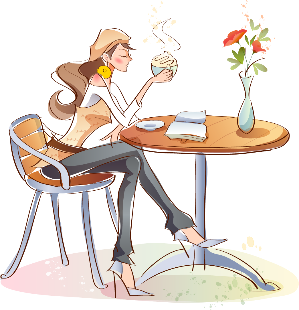 Девушка в кафе. Кафе иллюстрация. Человек сидит за столиком в кафе. Девушка за столиком в кафе. Подруги сидели и пили