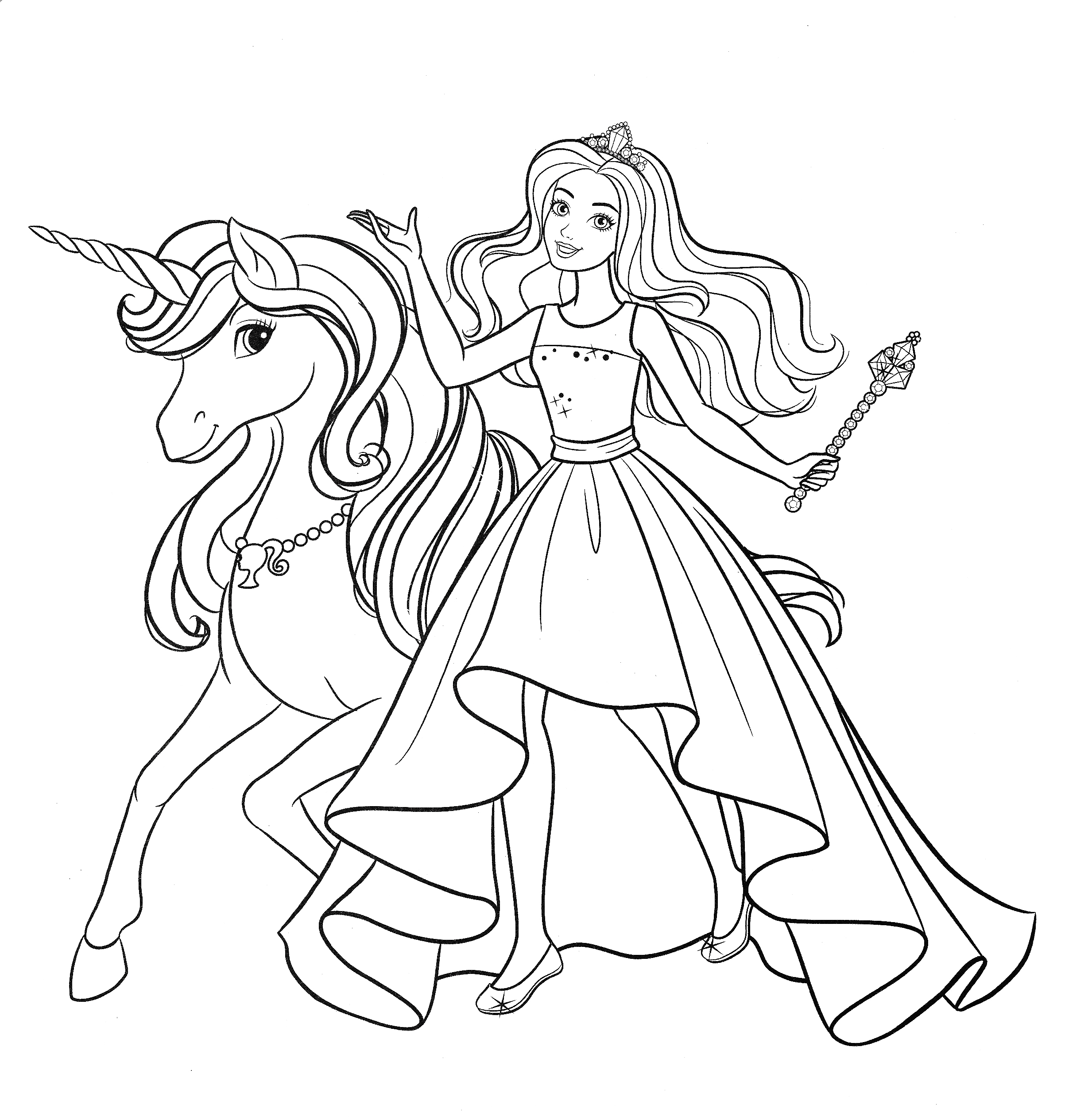 Раскраски Раскраска Принцессы и лошадь , скачать распечатать раскраски.