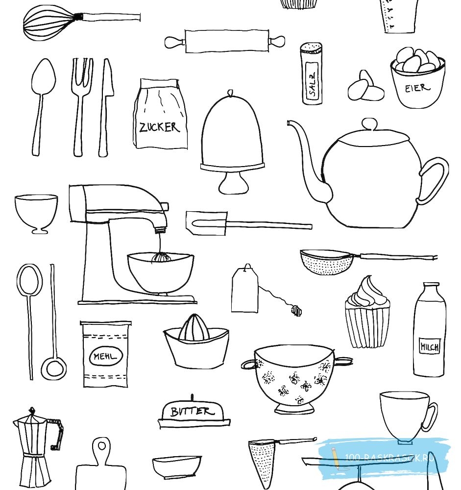 Шаблоны посуды раскраски - 77 фото