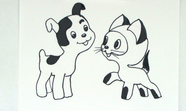 Котенок и щенок раскраска