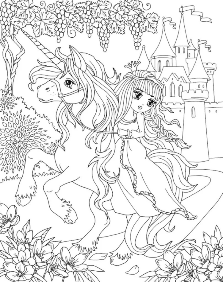 Единорог и принцесса раскраска