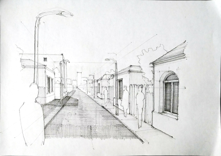 Улица в перспективе рисунок карандашом