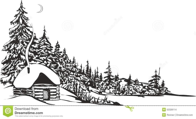 Пейзаж зимний черно белый рисунок
