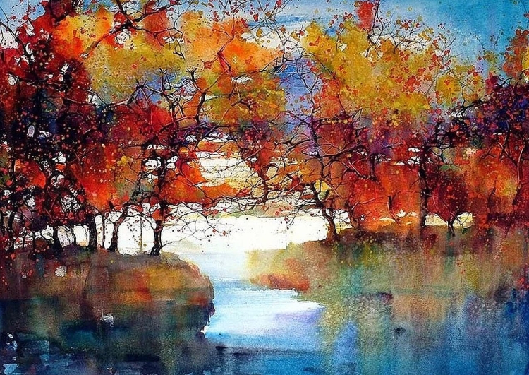 Осенний пейзаж рисунок акварелью