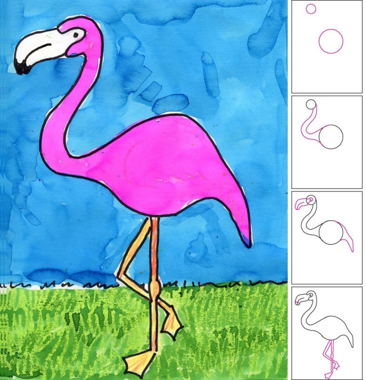 Фламинго рисунок легкий