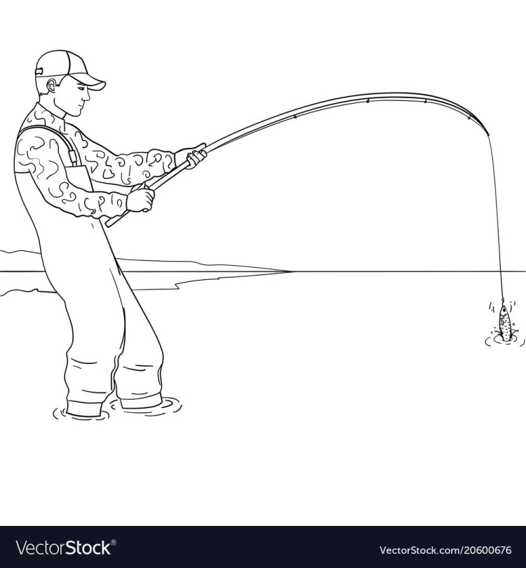 Рисунок рыбака с удочкой карандашом