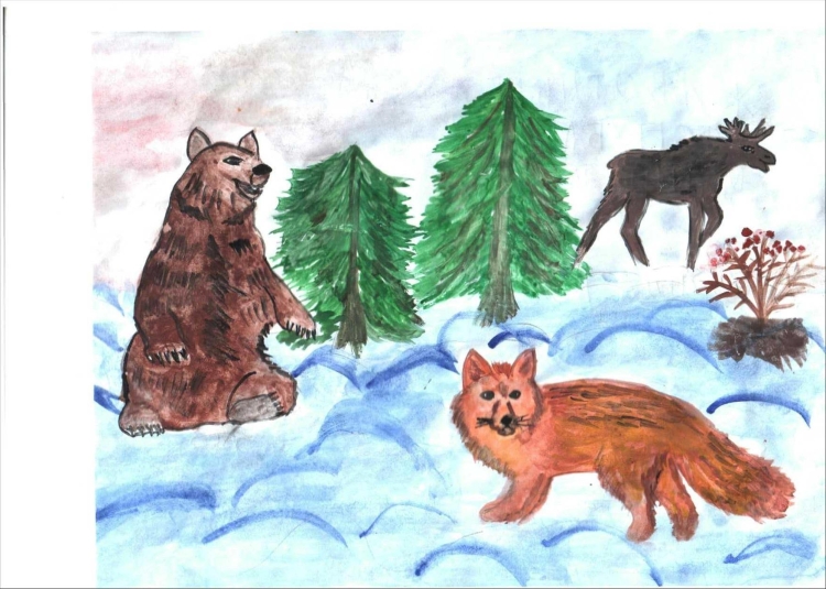 Животные зимой рисунок