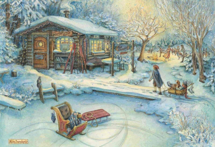 Деревня зимой рисунок