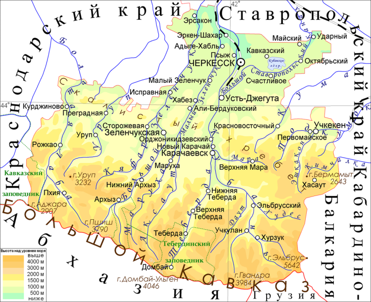 Карачаево-Черкесская Республика на карте