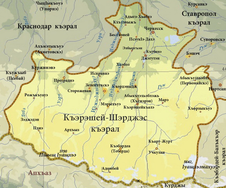 Карачаево-Черкесская Республика на карте России