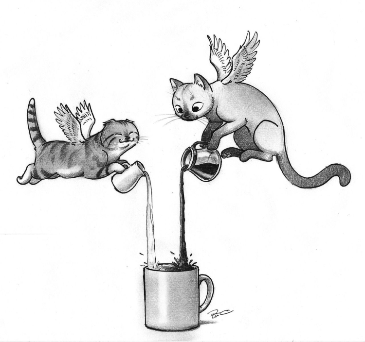 Кот с кофе рисунок