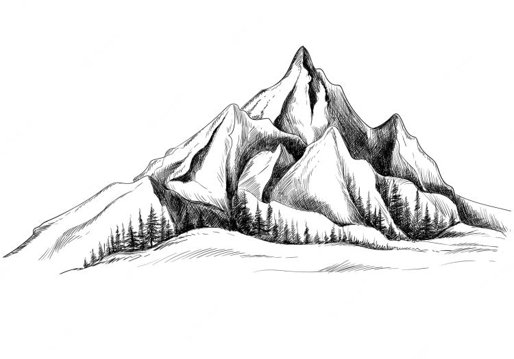 Черно белый рисунок горы