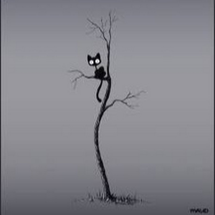 Кот на дереве мультяшный