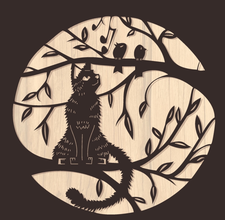 Трафарет кошки на дереве