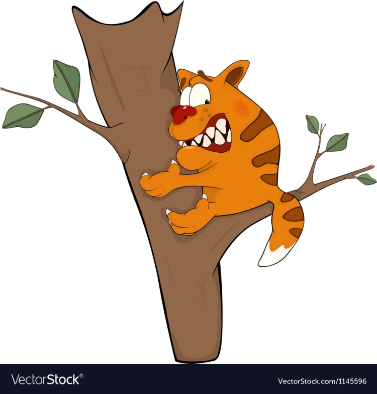 Кот на дереве мультяшный
