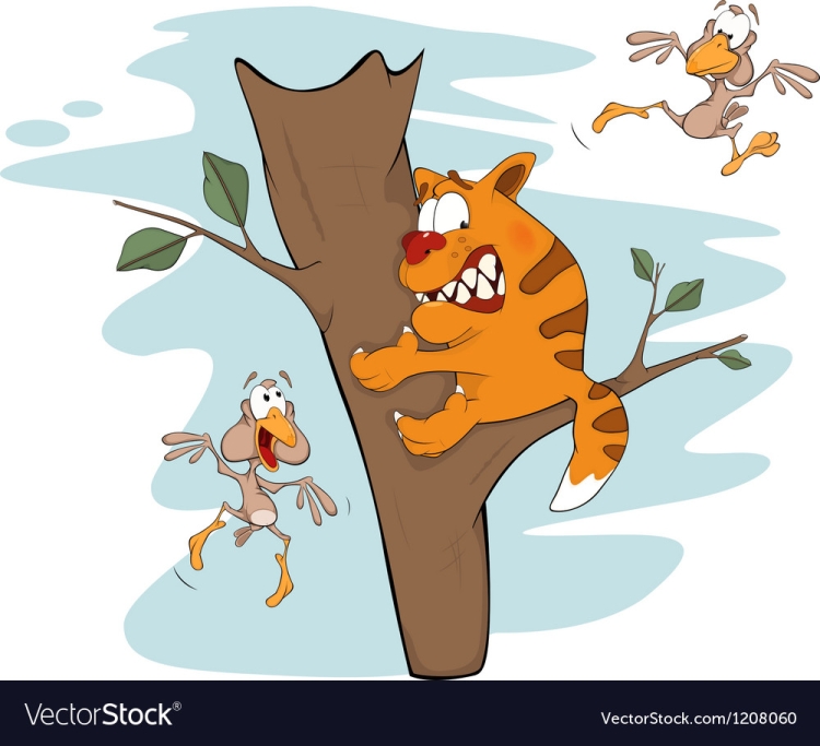 Кот на дереве мультяшный
