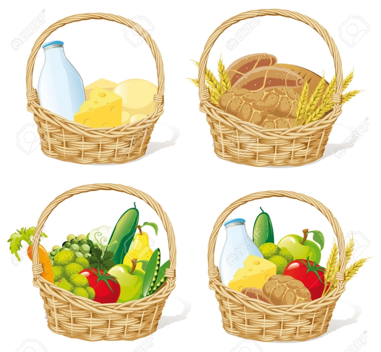 Детский рисунок корзинки с продуктами