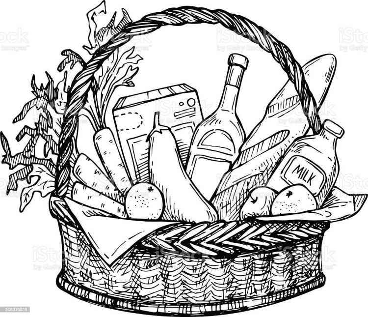 Корзина с продуктами раскраска