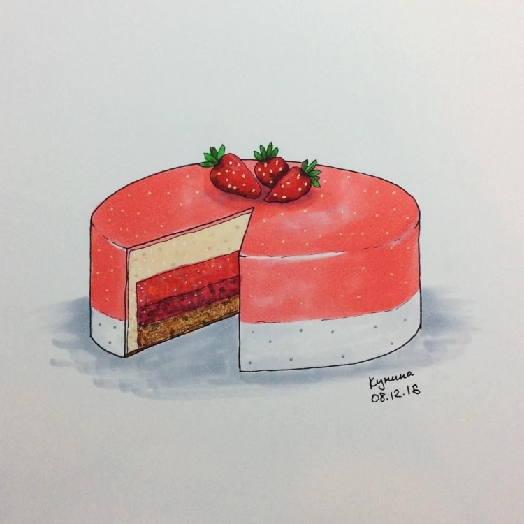 Тортик скетч маркерами