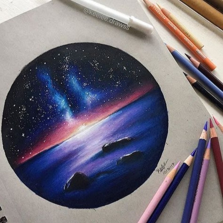 Космос акварельными карандашами