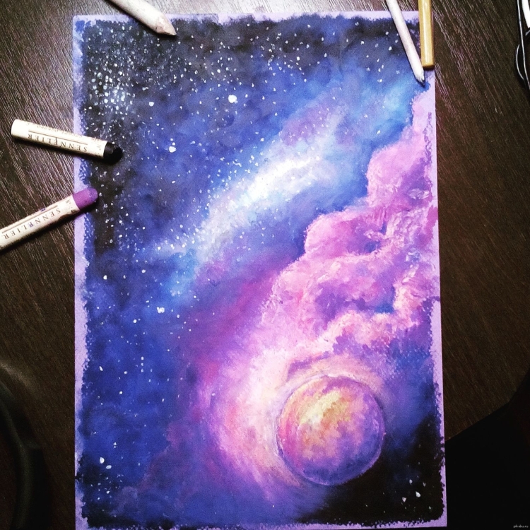 Космос акварельными карандашами