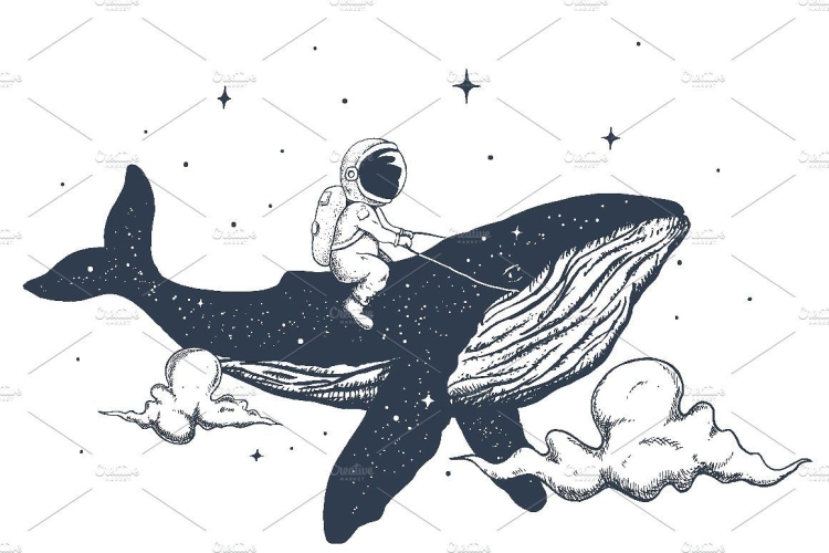Рисунок черно белый кит