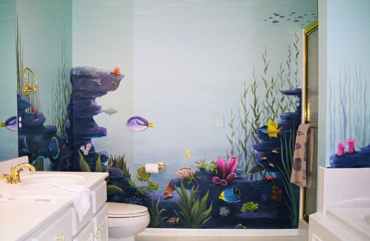 Роспись стен в ванной комнате - 72 фото