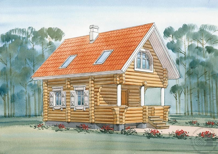 Рисунок деревянного дома из бревен