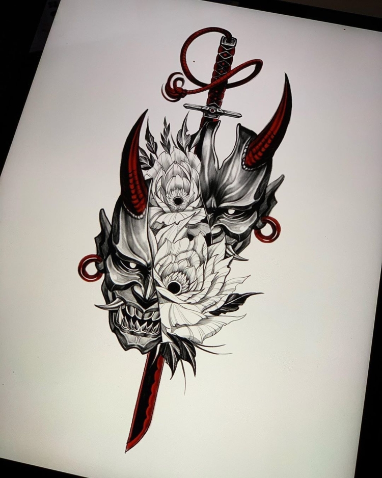 Переводная татуировка Маска самурая – купить в интернет-магазине МнеТату с доставкой по России