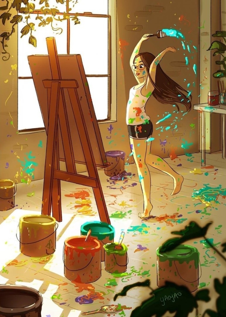 Иллюстрация художница рисует