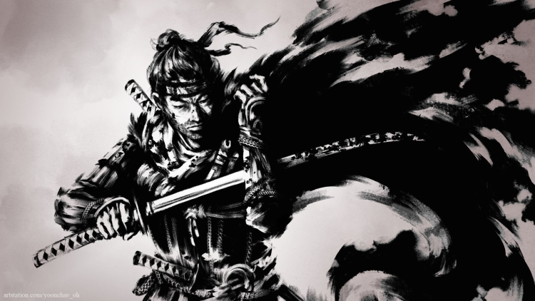 Эскиз голова самурая