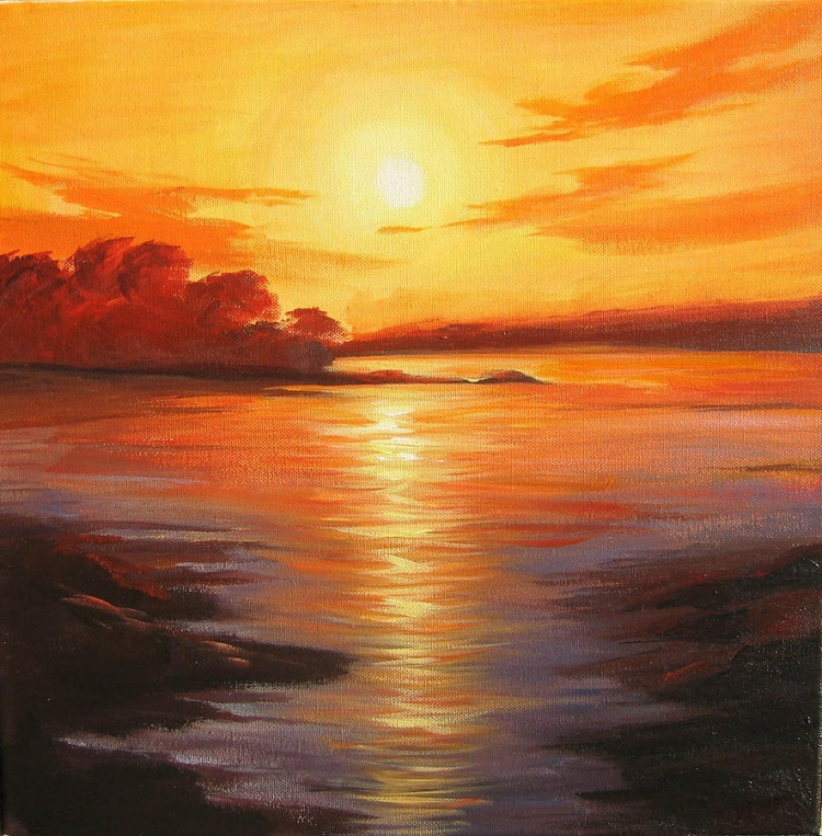Закат солнца на море рисунки