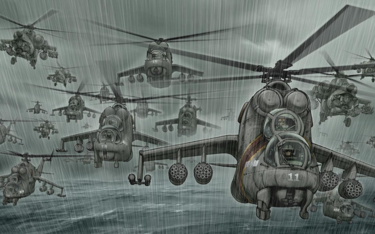 Рисунок военного вертолета ми-24 сбоку