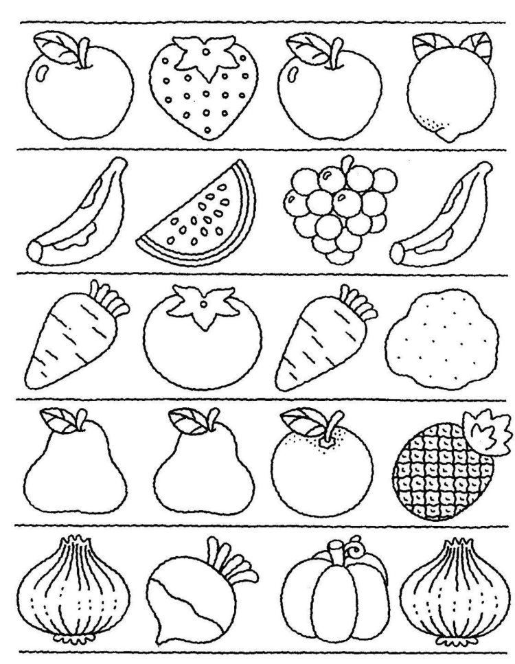 Раскраска для дошкольников фрукты и овощи