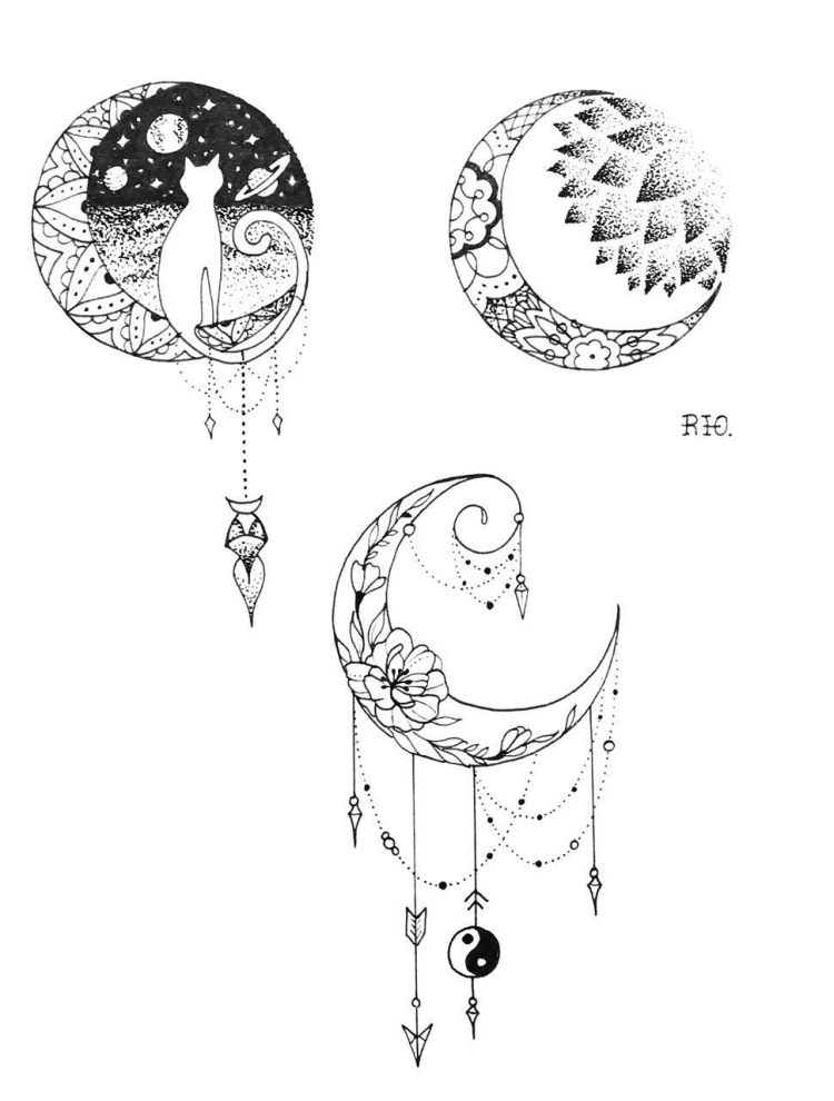 Тату (татуировки) Луна страница 7: значение и эскизы для девушек и мужчин