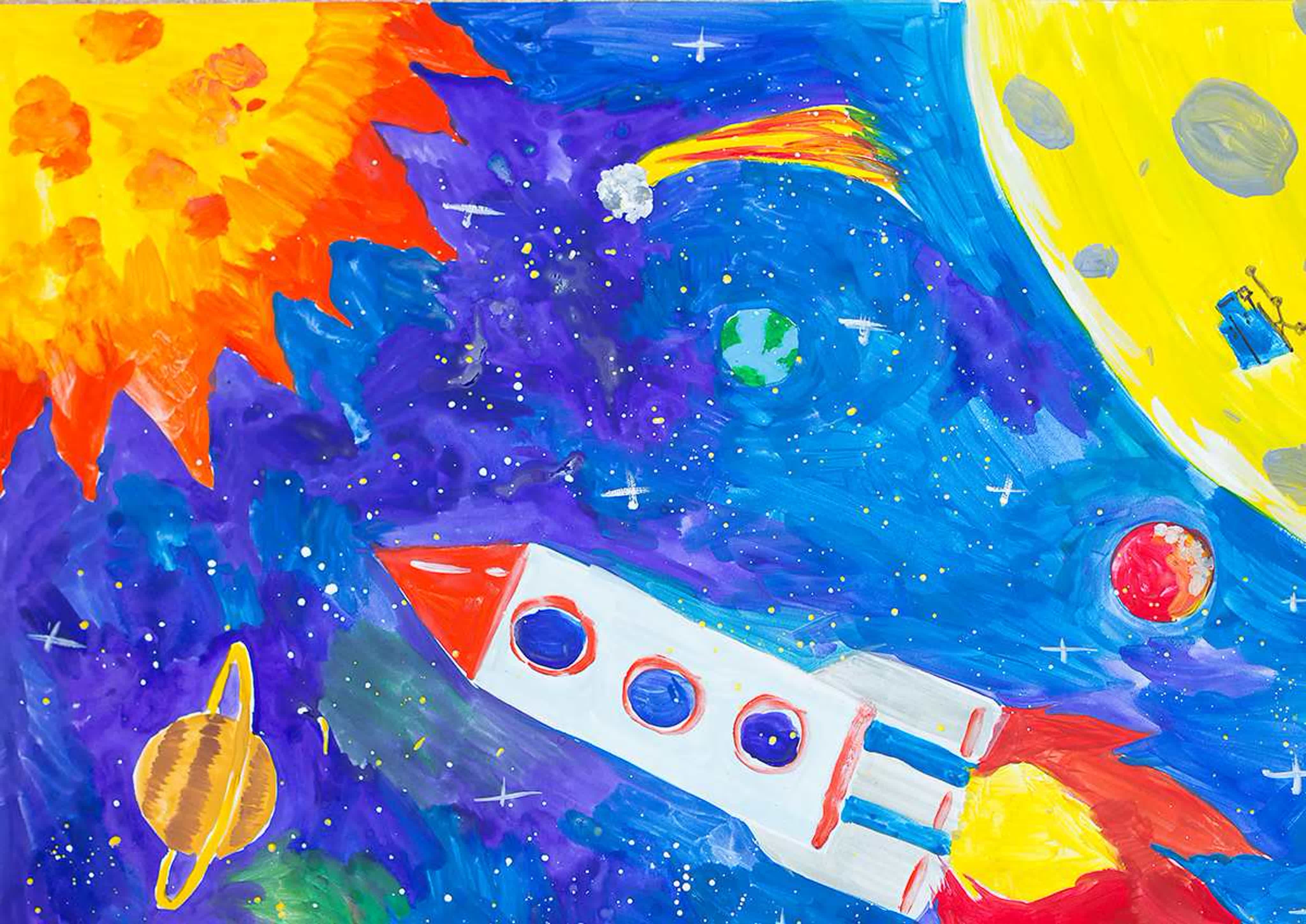 Какой можно нарисовать рисунок на день космонавтики. Рисунок на тему космос. Рисование на тему космос. Рисунок на космическую тему. Рисование космос для дошкольников.