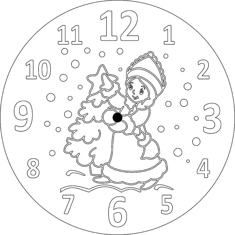 Раскраска новогодние часы - Раскраскина