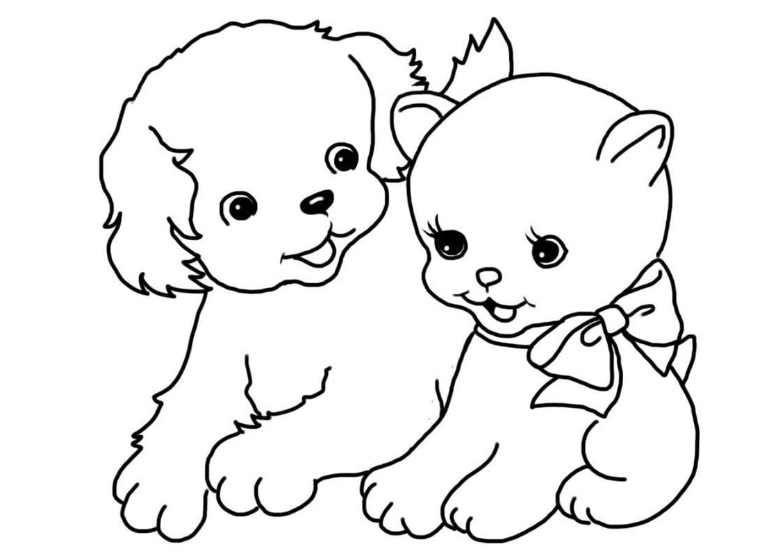Раскраска с карандашами Кошки и собаки