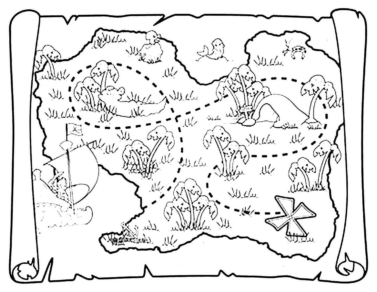 Раскраска пиратская карта сокровищ