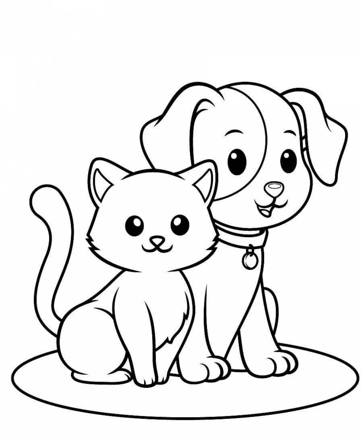 Раскраска Собака и кошка