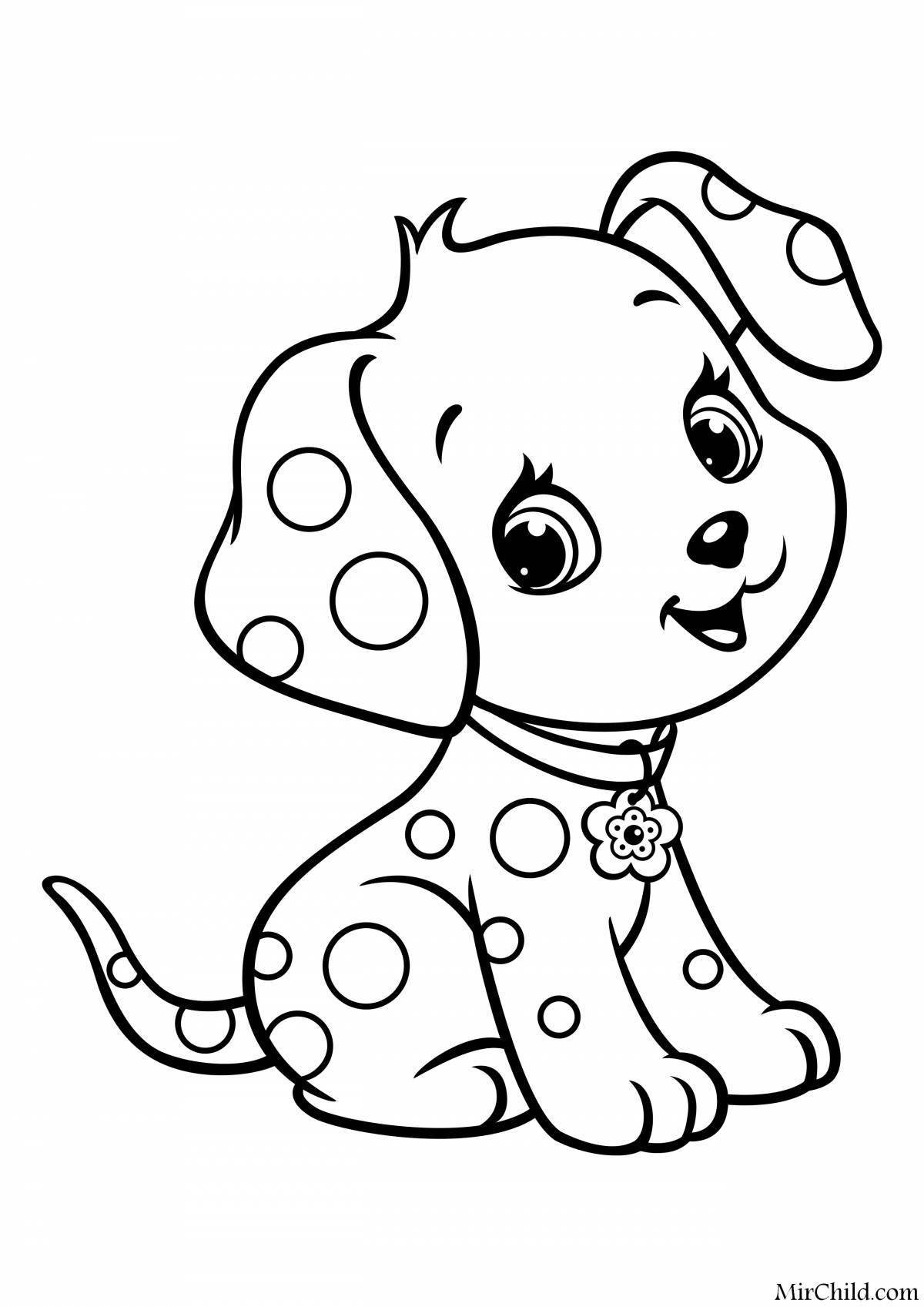 Онлайн раскраска собаки - картинка для детей со щеночком