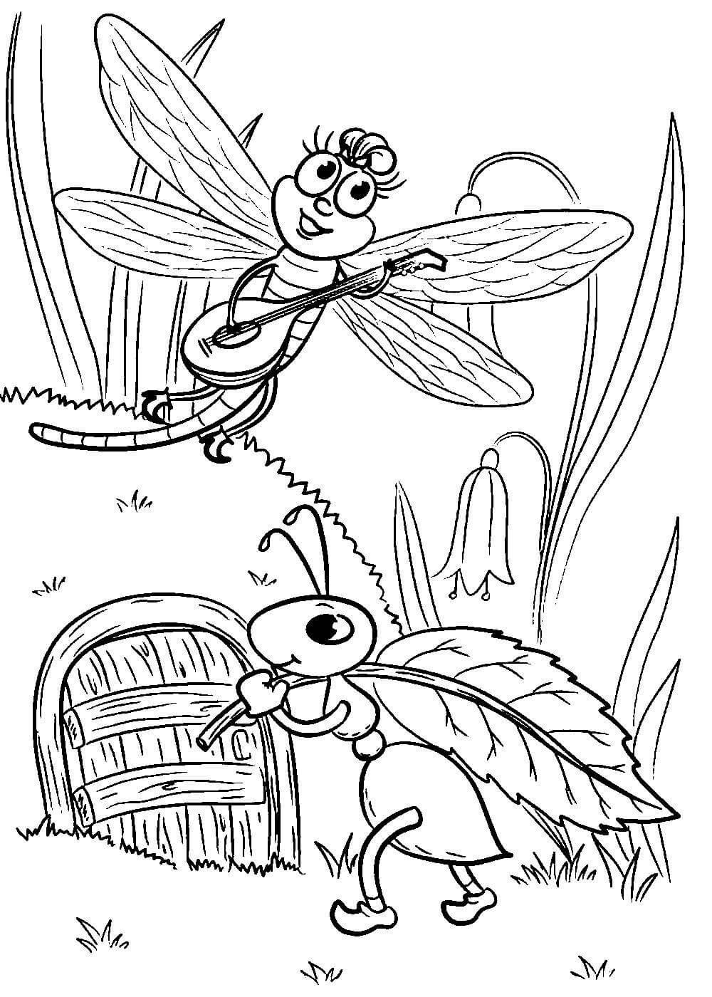 Стрекоза и муравей басня рисунок карандашом