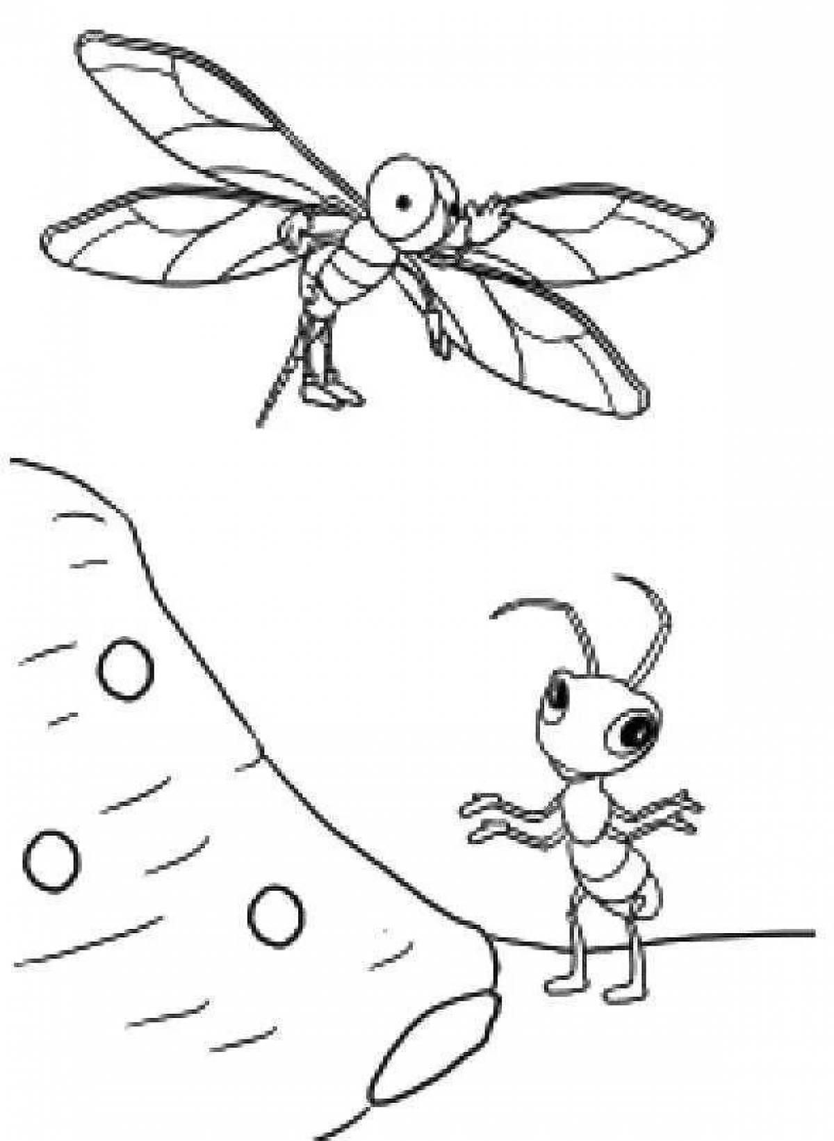 Раскраска стрекоза муравей. Стрекоза и муравей. Раскраски без СМС.
