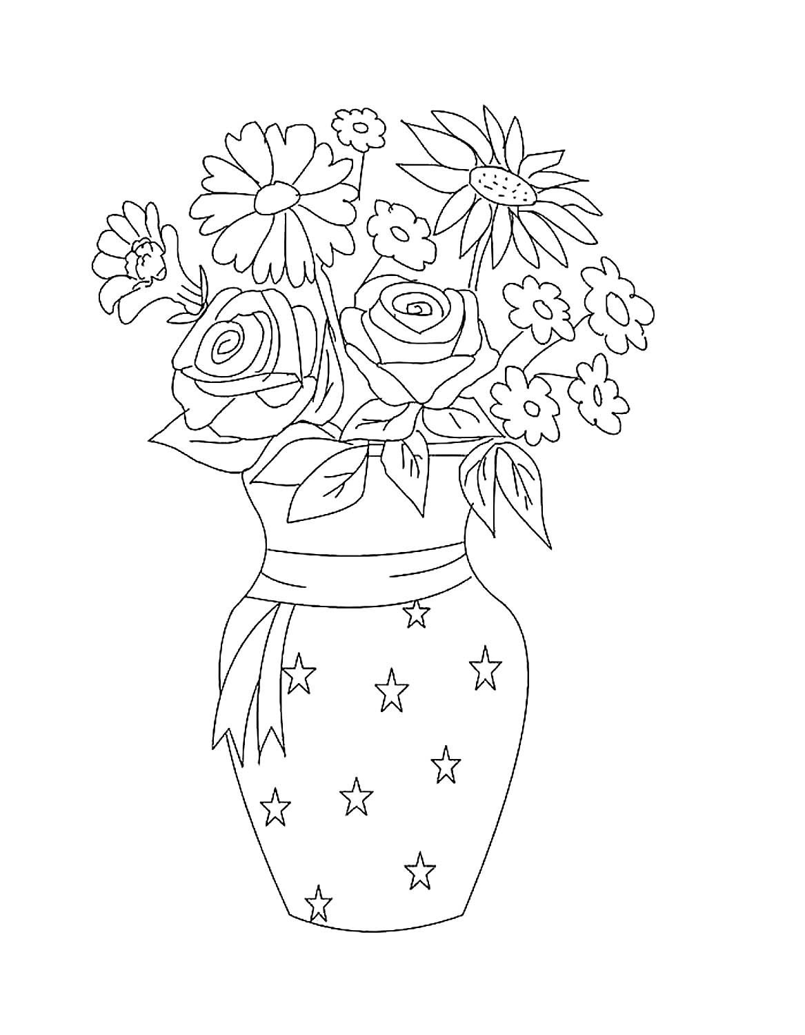 Раскраска ваза с цветами скачать, распечатать или рисовать онлайн